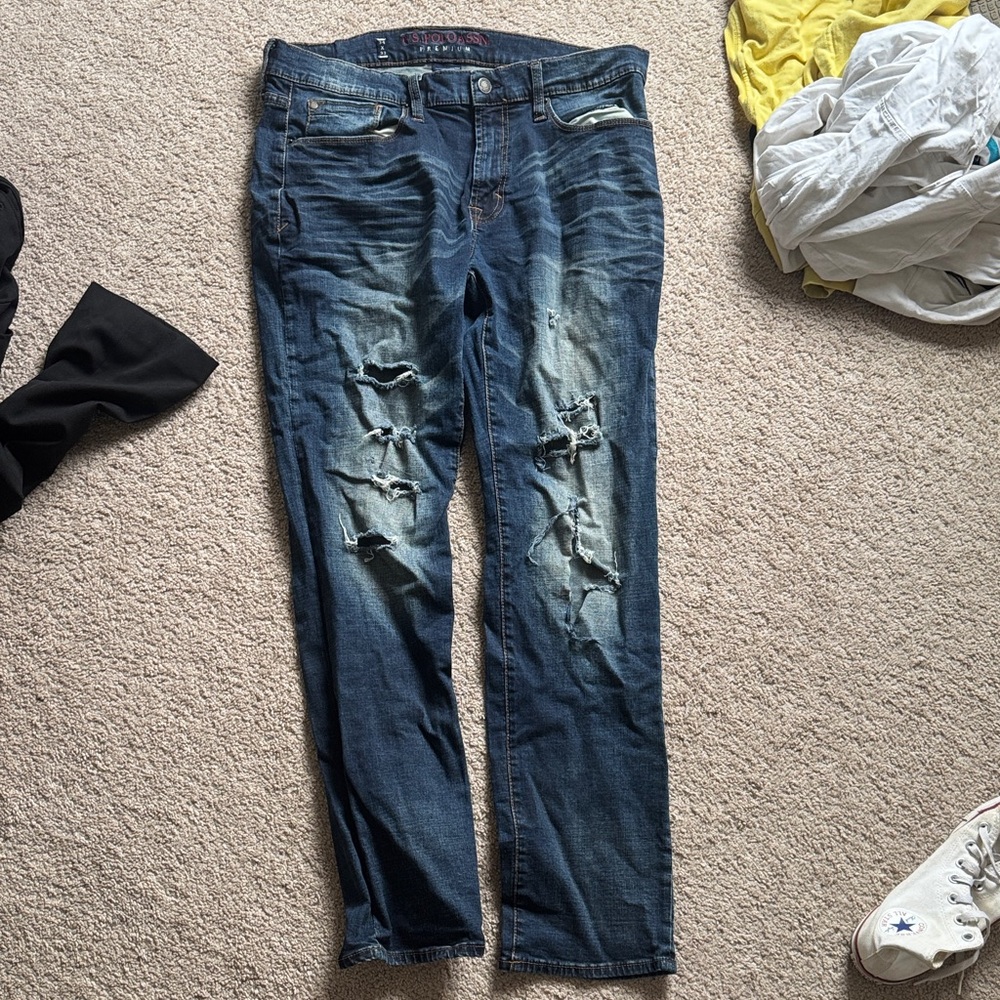 U.S. Polo Assn. Men's Distressed Dark Blue Skinny Jeans